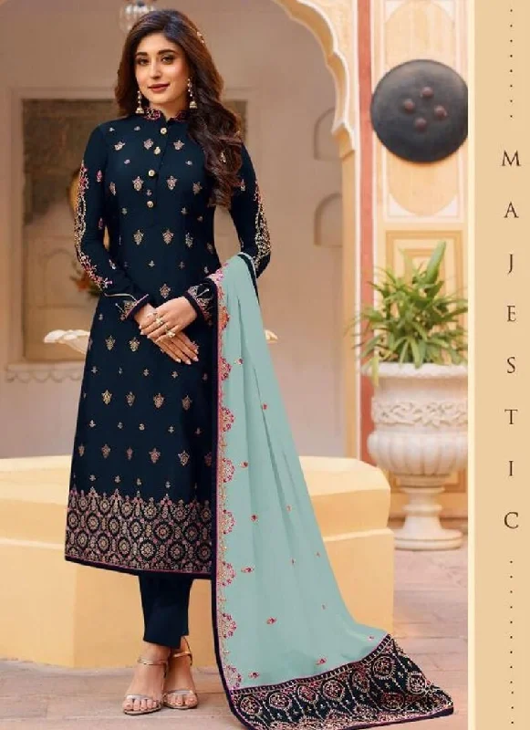 Royal Blue Rangoli Silk Georgette Salwar Suit Pant Modern Stretch Trousers
