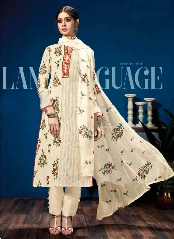 Cream Pure Loan Cotton Pant Salwar Suits Comfortable Fleece Pants