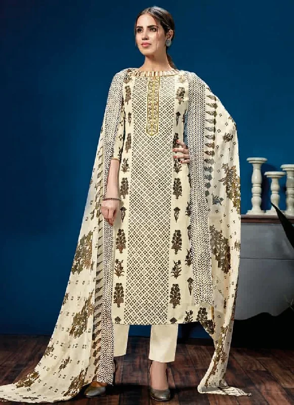 Cream Pure Loan Cotton Pant Salwar Suits Relaxed Linen Pants