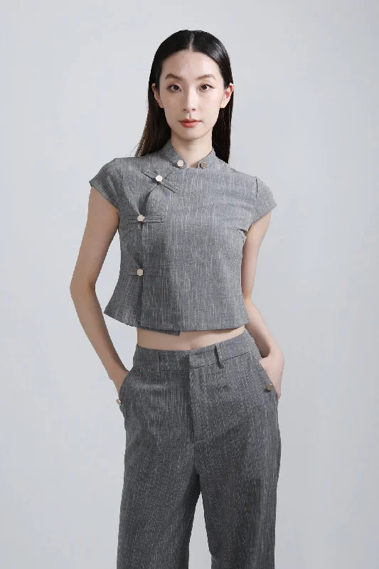 NELLA Cropped Blouse (Grey) Gathered Detail Blouse