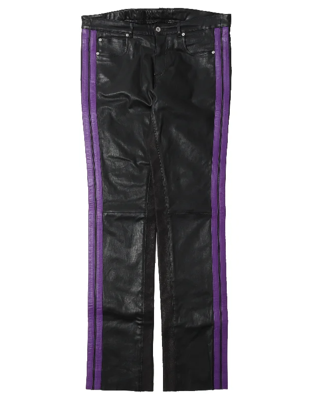 Sample Leather Purple Stripped Pants Trendy Printed Leggings