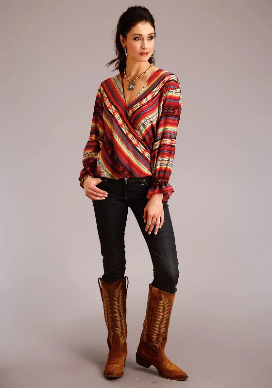 Women's Stetson Serape Stripe Western Long Sleeve Blouse Sleeveless Chiffon Blouse