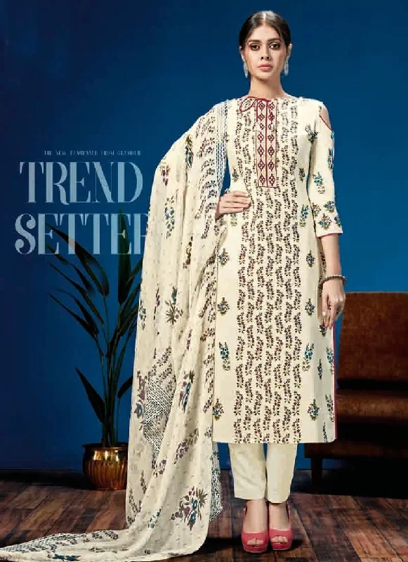Cream Pure Loan Cotton Pant Salwar Suits Comfortable Denim Leggings