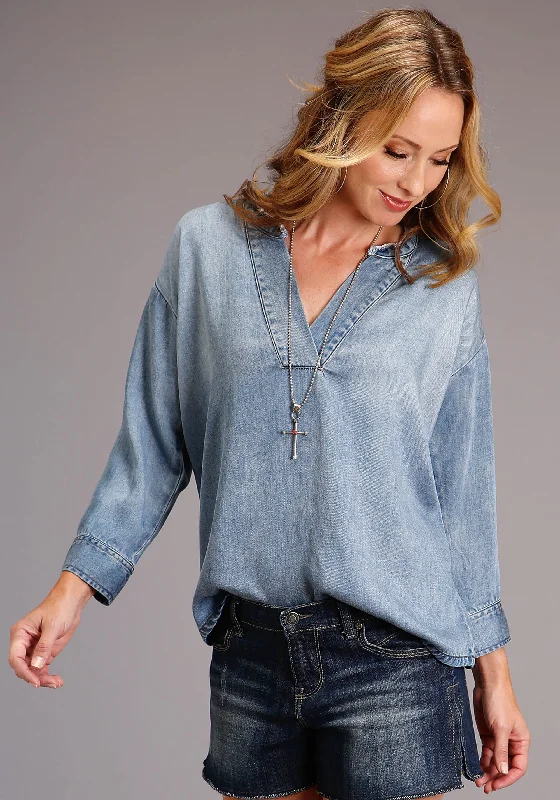 Women's Stetson Lyocel Denim Pull Over Blouse Elegant Silk Blouse