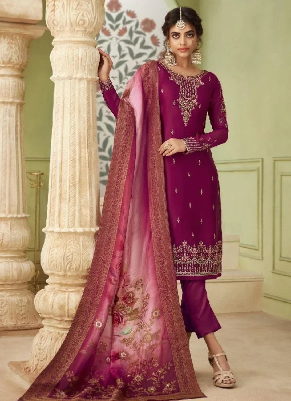 Wine Pant style Suit Satin Georgette Soft Sweatpants Style