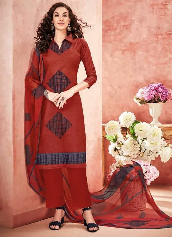 Red Pure Loan Cotton Pant Salwar Suits Comfortable Denim Pants