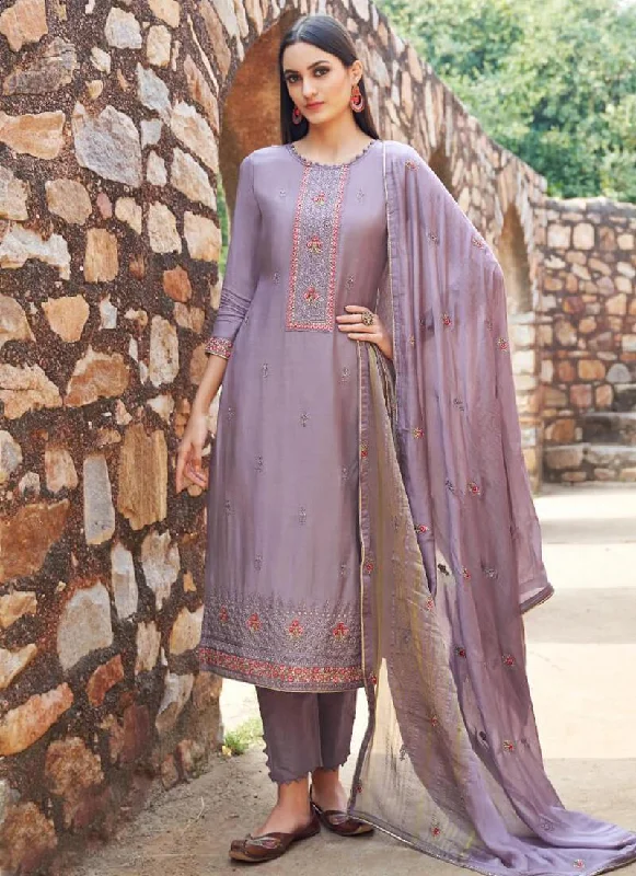 Purple Muslin Pant Salwar Suits Trendy Printed Leggings