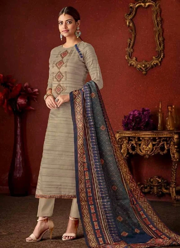 Beige Pure Cotton Pant Dress Trendy Wide-Leg Pants