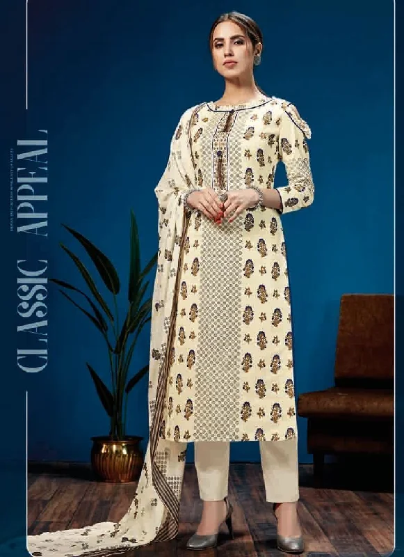 Cream Pure Loan Cotton Pant Salwar Suits Modern Stretch Trousers