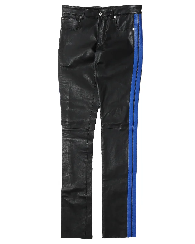 Sample Leather Blue Stripped Pants Relaxed Lounge Trousers