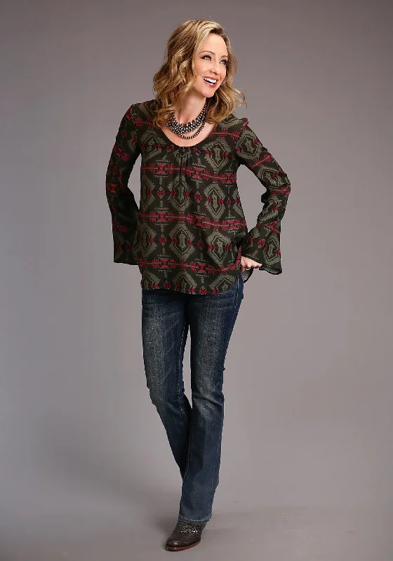 Women's Stetson Dark Aztec Long Sleeve Blouse Sleeveless Chiffon Blouse