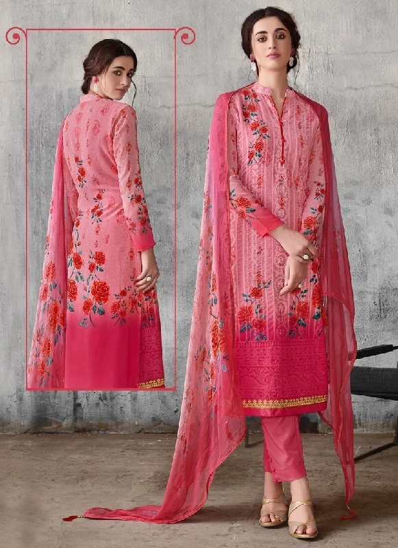 Rose Pink Pant style Straight Georgette Stretch Fit Pants