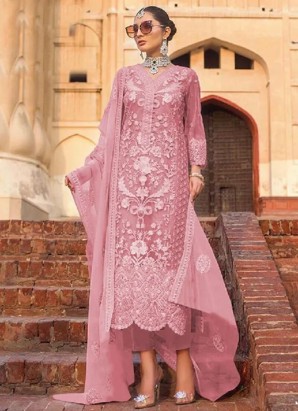 Light Pink Heavy Net Pant Dress Fashionable Tapered Leg Pants