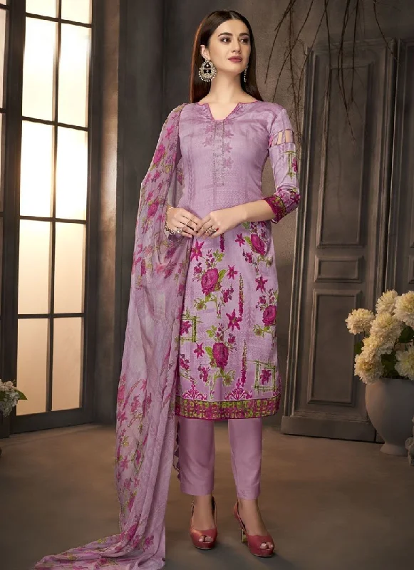Light Violet Pure Zam Cotton  Pant Straight Trendy Printed Pants