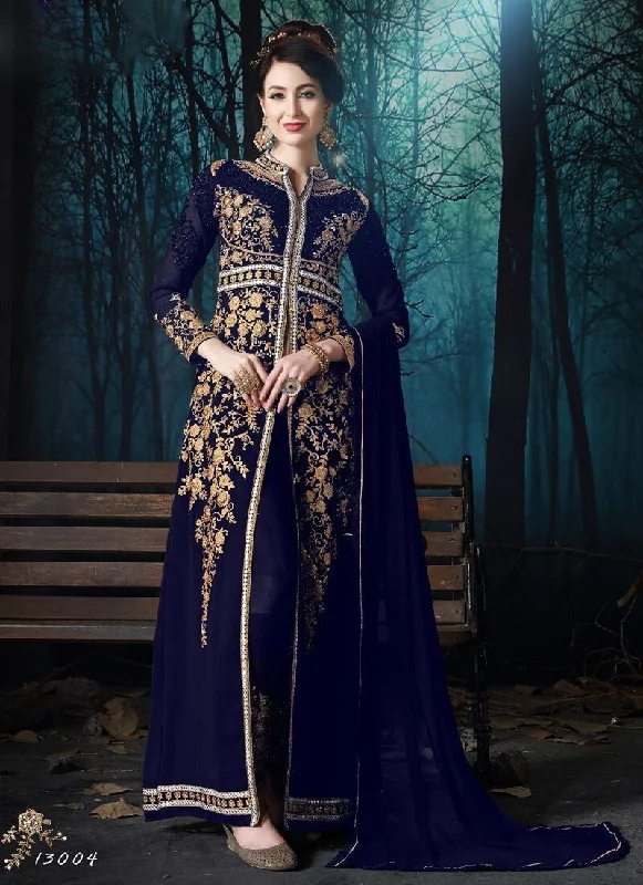 Royal Blue Pant style Straight Faux Georgette Soft Stretch Leggings