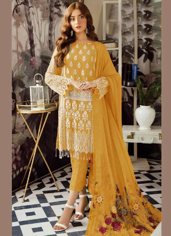 Yellow Heavy Georgette Pant Suit Casual Yoga Pants
