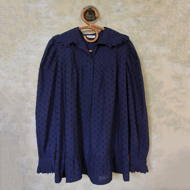 Dartagnan Women's Blouse in Navy Broderie Anglaise by Bonjour Office-Ready Blouse