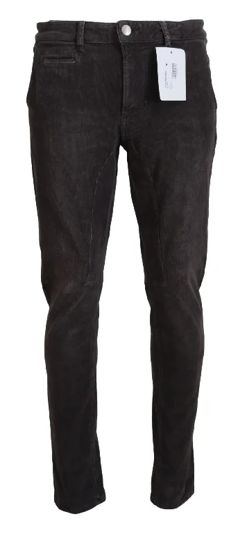 Elegant Corduroy Brown Pants Stylish Elastic Waist Pants