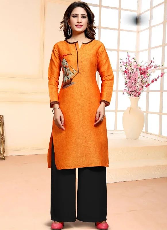 Orange Pant style Kurti Soft Cotton Comfortable Wide-Leg Pants