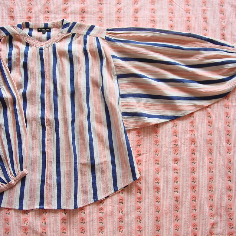 Women's Blouse in Big Stripes by Bonjour - Last One In Stock - Medium (UK 12) Off-Shoulder Wrap Blouse