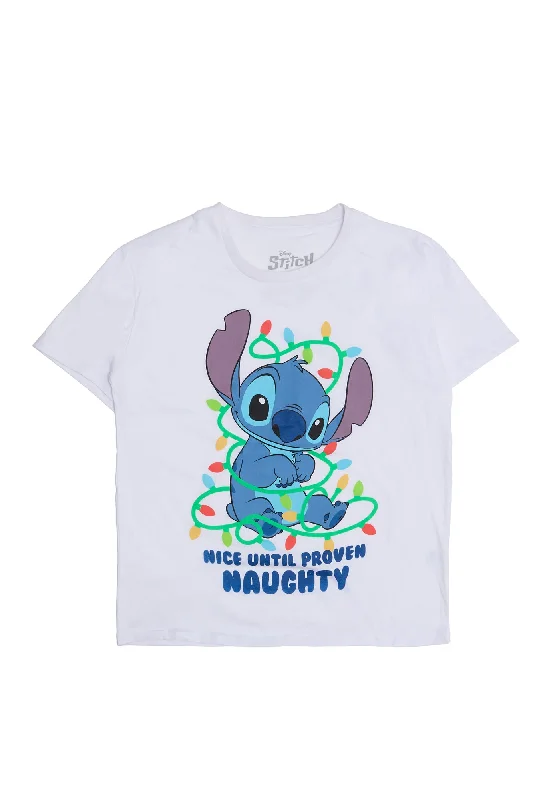 Stitch Nice Or Naughty Graphic Relaxed Tee Graphic T-Shirt Round Neck Polyester