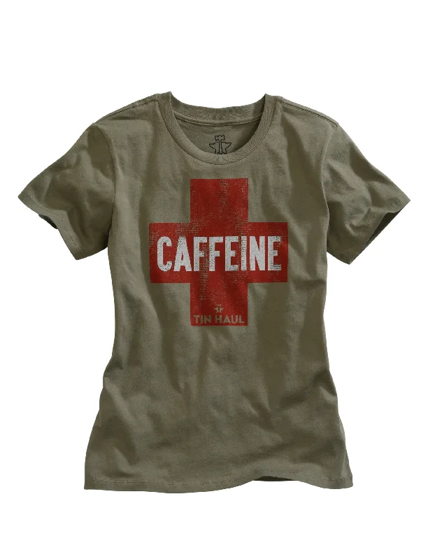 WOMENS RED CROSS NEED CAFFEINE SCREEN PRINT DARK GREY SHORT SLEEVE T-SHIRT Jersey Fabric Tulle Fabric Batik Fabric WOMENS RED CROSS NEED CAFFEINE SCREEN PRINT DARK GREY SHORT SLEEVE T-SHIRT Jersey Fabric Tulle Fabric Batik Fabric