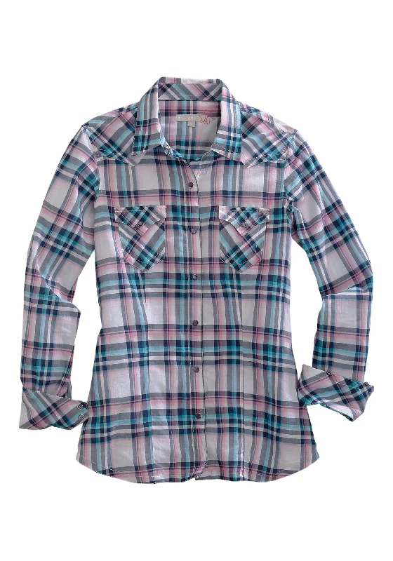 WOMENS LONG SLEEVE WESTERN SNAP SHIRT Front Pockets Side Pockets Patch Pockets