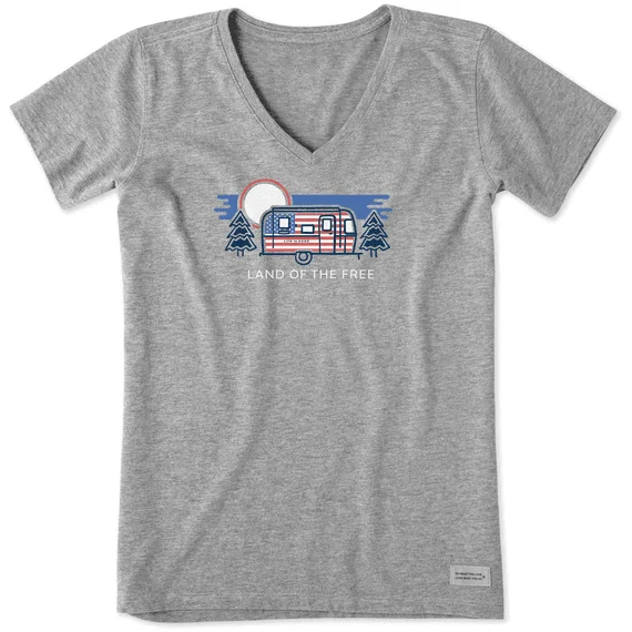 Airstream Land of the Free Women's V-Neck T-Shirt by Life is Good® Houndstooth Herringbone Solid Airstream Land of the Free Women's V-Neck T-Shirt by Life is Good® Houndstooth Herringbone Solid