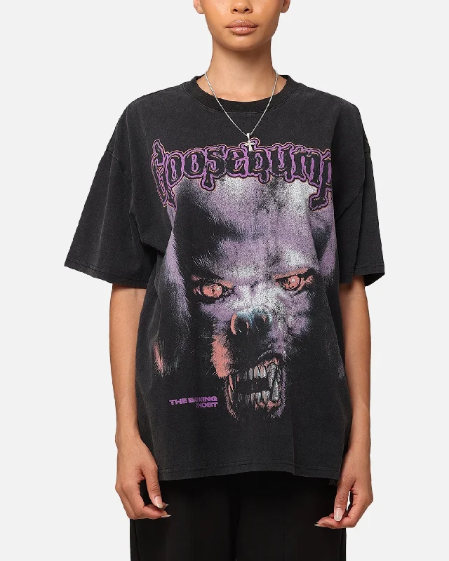 American Thrift X Goosebumps Barking Ghost Heavy T-Shirt Vintage Black Ribbed Striped Patterned