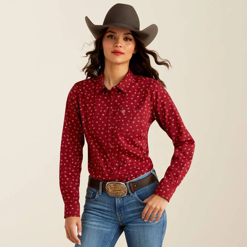 Ariat Women's Kirby Stretch L/S Western Button Down Shirt in Red Cattle Brand Sequined Glittery Shiny Ariat Women's Kirby Stretch L/S Western Button Down Shirt in Red Cattle Brand Sequined Glittery Shiny