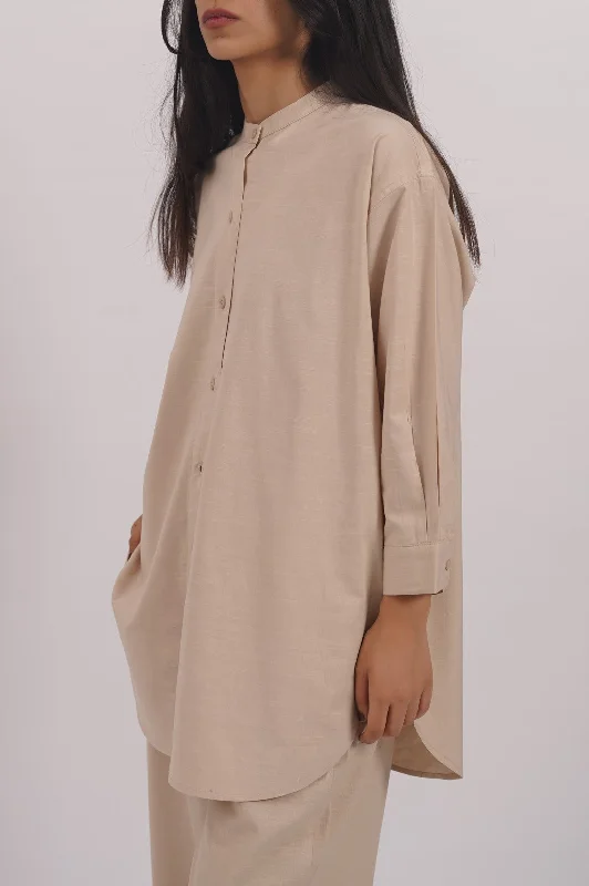 BAND COLLAR SHIRT Mesh Blend Leather Blend Suede Blend