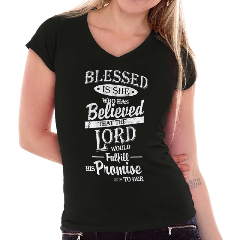 Blessed is Junior Fit V-Neck T-Shirt Terry Blend Velvet Blend Canvas Blend