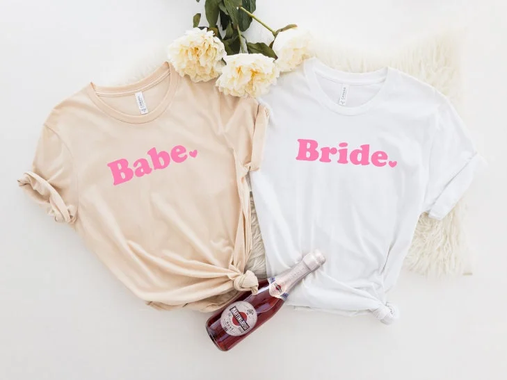 Bride and Babe Bridal Party Shirt Notch Collar Peter Pan Collar Cowl Neck
