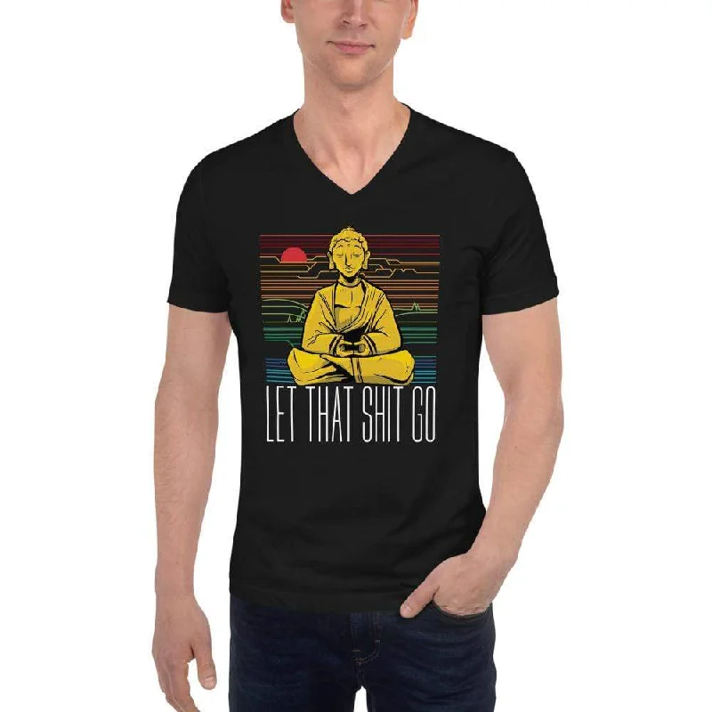 Buddha - Let that shit go - Unisex V-Neck T-Shirt Polka Dot Checkered Tartan
