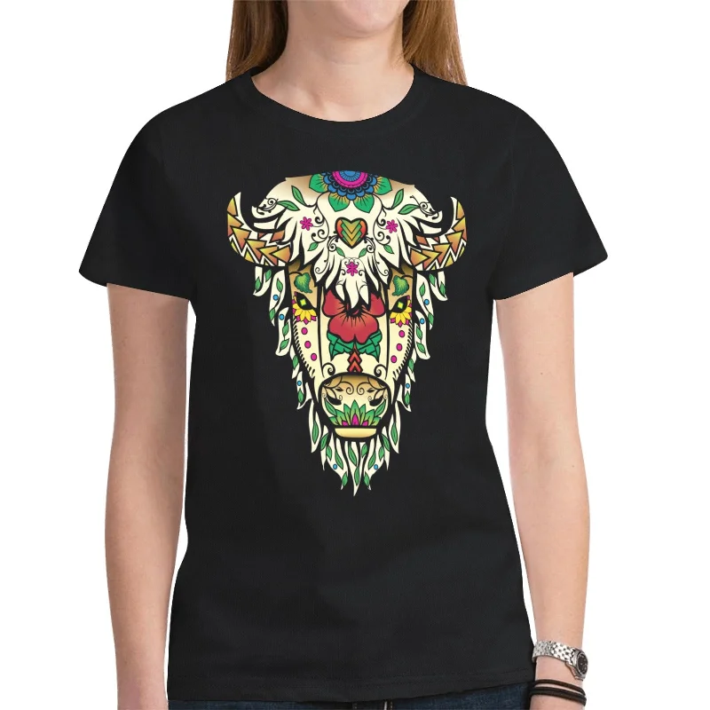 Buffalo Spirit Guide (Black) T-shirt for Women Anti-Pilling Machine Wash Handmade