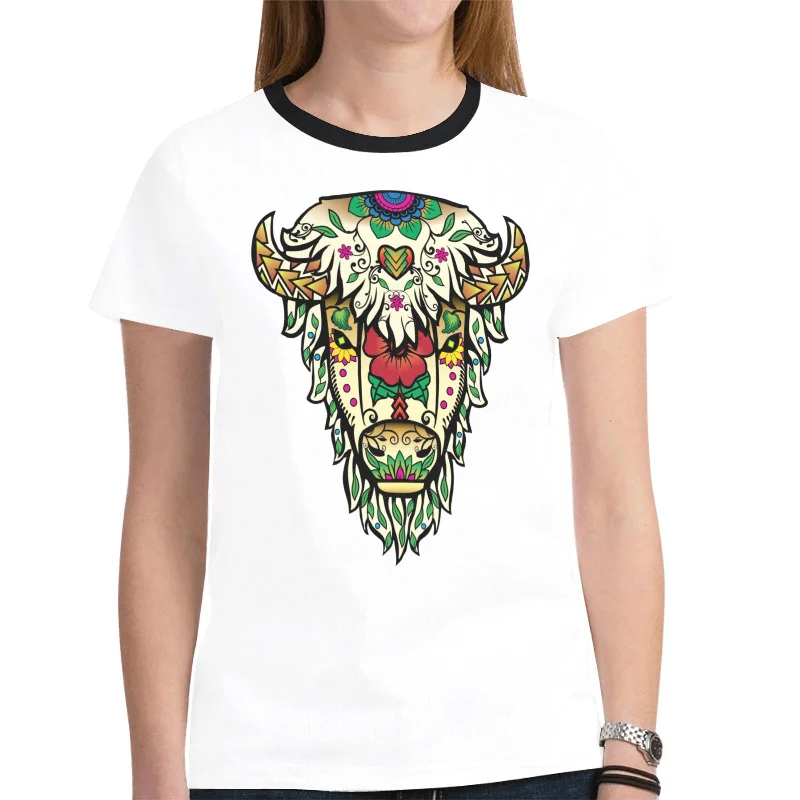 Buffalo Spirit Guide (White) T-shirt for Women Chenille Blend Fleece Blend Nylon Blend