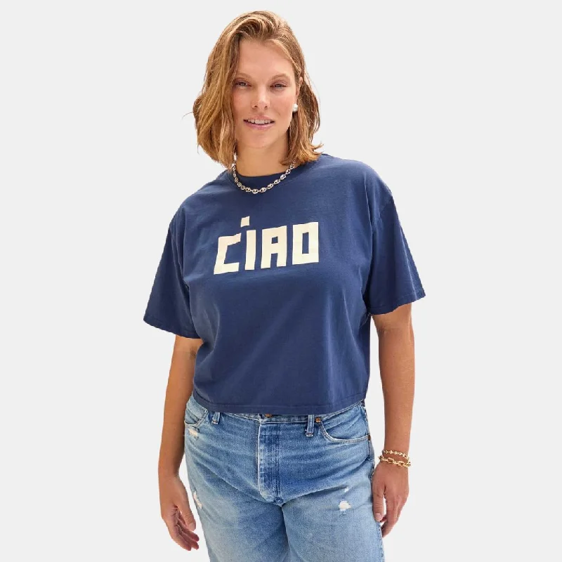 "Ciao" Le Carre Tee (Navy) Chenille Brocade Lace