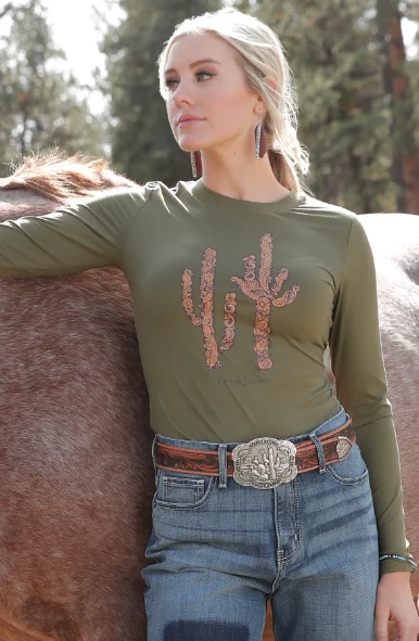 Cruel Denim Women's Sage Green Cactus Long Sleeve Tee CTK7491002 V-Neck T-Shirt Long Sleeve Cotton Cruel Denim Women's Sage Green Cactus Long Sleeve Tee CTK7491002 V-Neck T-Shirt Long Sleeve Cotton