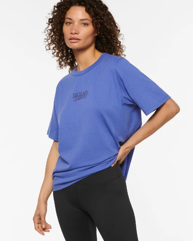 CITY BOXY TEE BLUE Zippered Front Buttoned Front Snap Front