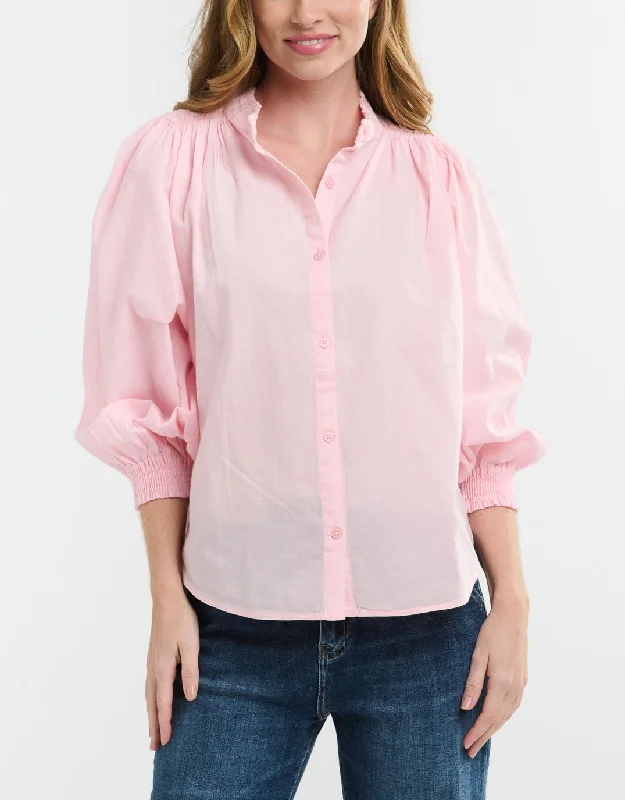 Clara Shirt - Soft Pink Mesh Canvas Denim