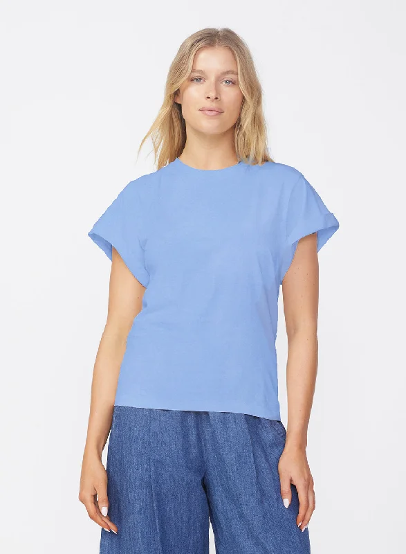 Cloud Jersey Oversized T-Shirt in Sea Satin Fabric Silk Fabric Chiffon Fabric