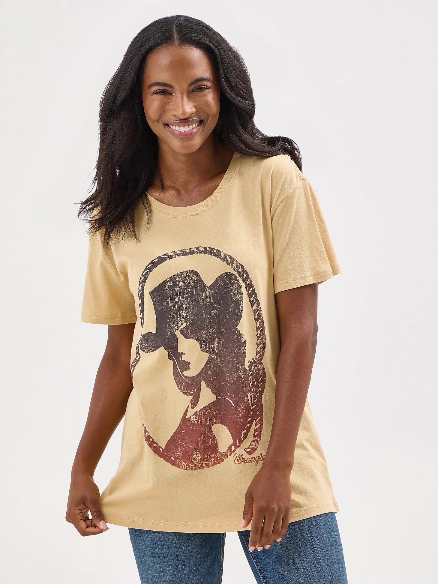 Cowgirl Cameo Tee by Wrangler Solid Print Embellished