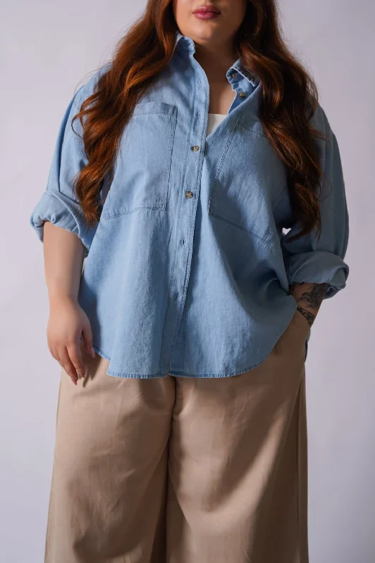 CURVE DENIM SHIRT Hooded Caped Shawl Collar