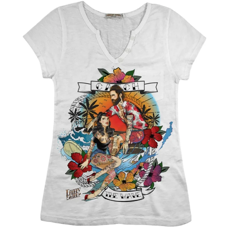 Vintabros Catch the Wave Cotton Women T-shirt V Neck Oversized T-Shirt Spandex breathable Vintabros Catch the Wave Cotton Women T-shirt V Neck Oversized T-Shirt Spandex breathable