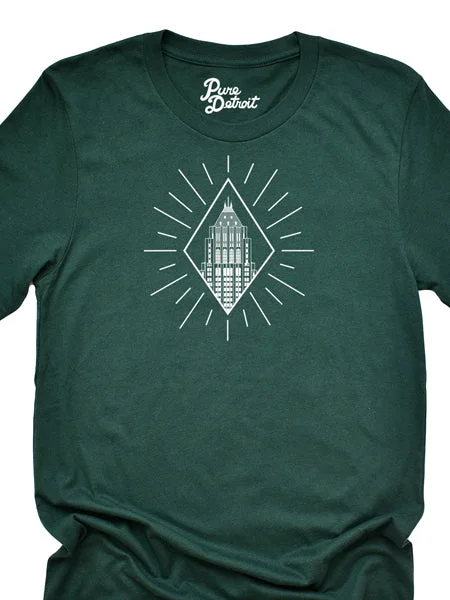 Fiher Building Detroit Unisex T-shirt - Green / White Lace Blend Ribbed Blend Corduroy Blend