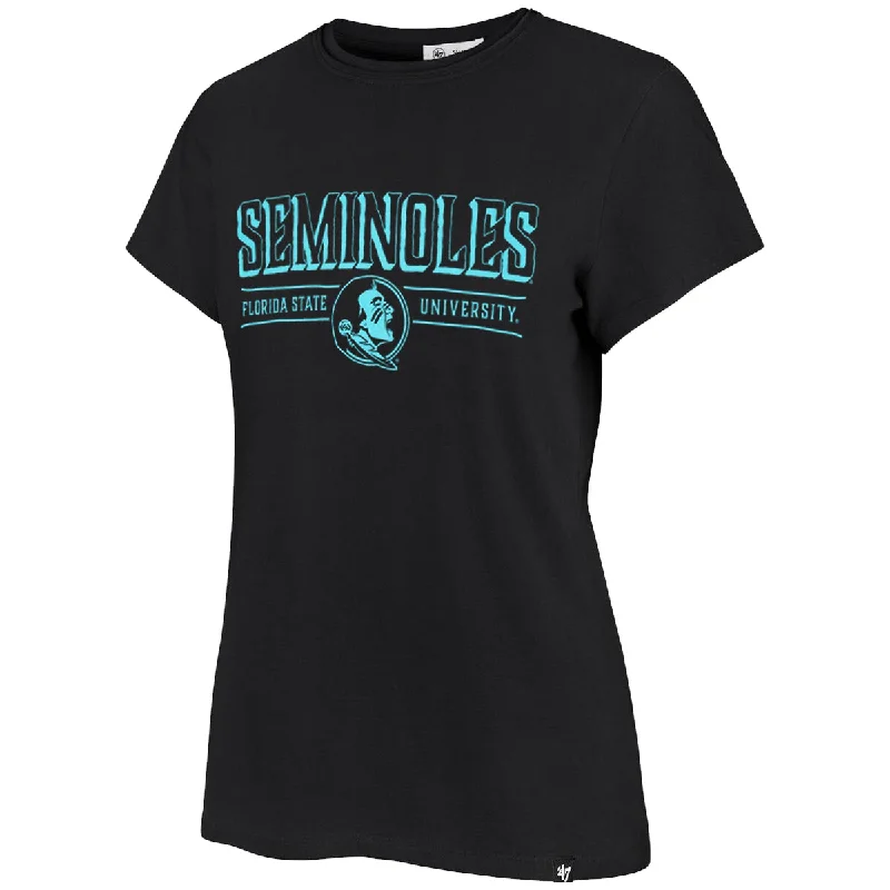 47 Brand Women's Seminoles/Florida State University/Seminole Logo Turquoise Design Short Sleeve T-shirt - Black Spandex Blend Rayon Blend Denim Blend