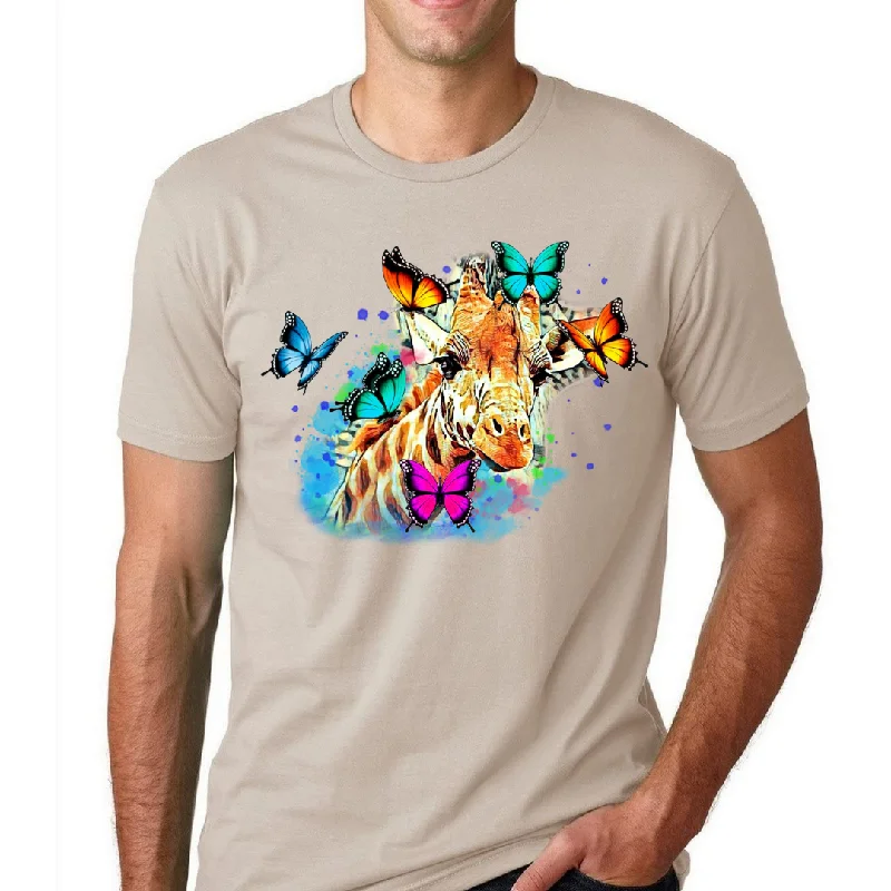 Giraffe & Butterflies Colorful Watercolor Design Unisex T-Shirt Hooded Caped Shawl Collar Giraffe & Butterflies Colorful Watercolor Design Unisex T-Shirt Hooded Caped Shawl Collar