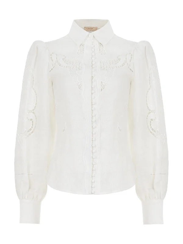 Giselle Shirt White Terry Blend Velvet Blend Canvas Blend