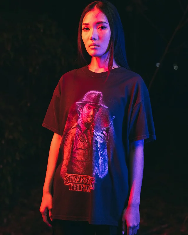 Goat Crew X Stranger Things Chief Hopper Vintage T-Shirt Black Wash Casual Formal Business Goat Crew X Stranger Things Chief Hopper Vintage T-Shirt Black Wash Casual Formal Business