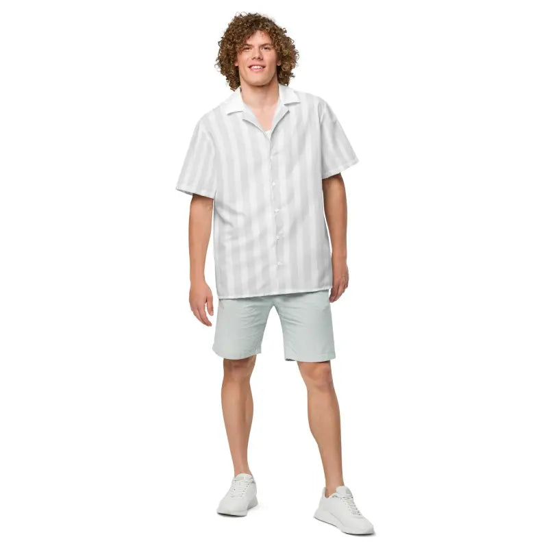 Stay Cool in Style: Grey White Unisex Button Shirt Boxy Fit Fitted Loose